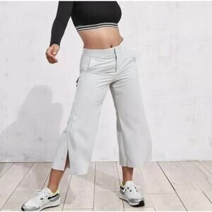 Athleta Tribeca Wide Leg Snap Split Crop Pants Light Gray Size 12